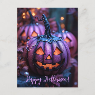 Creepy Glitter Pumpkins Halloween Greeting Card