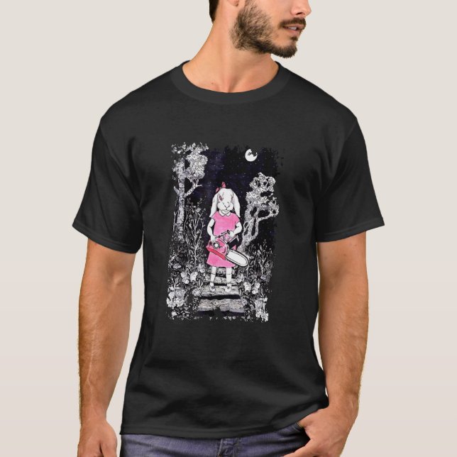 Creepy Gothic Chainsaw Bunny Goth Halloween Horror T-Shirt (Front)