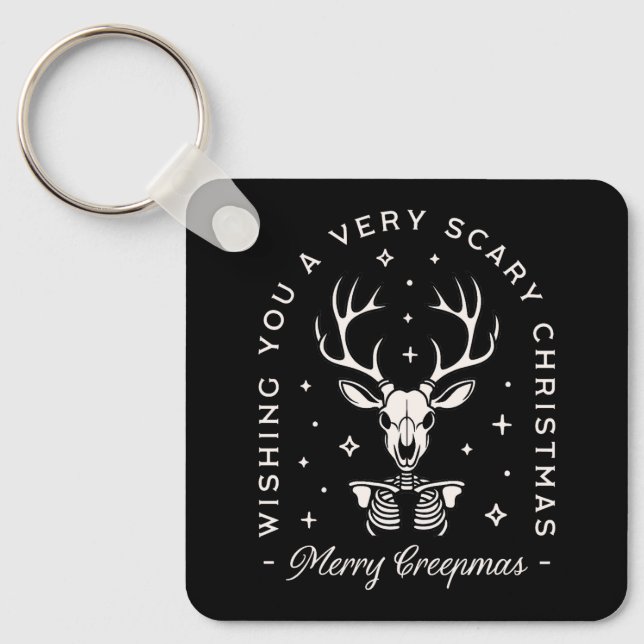 Creepy gothic Christmas reindeer skeleton Key Ring (Front)