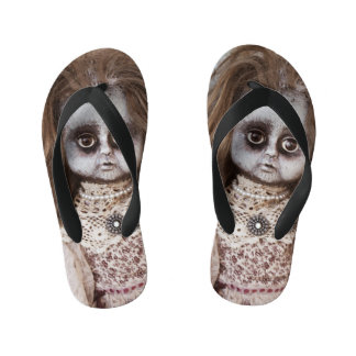 Creepy Gothic Porcelain Doll Victorian Goth Kid's Jandals