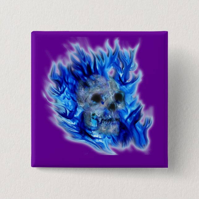 Creepy Gothic Skull, Flames, Halloween Horror 15 Cm Square Badge (Front)