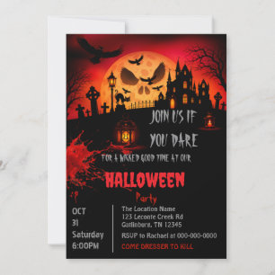 Creepy Graveyard Under a Glowing Moon Halloween  Invitation