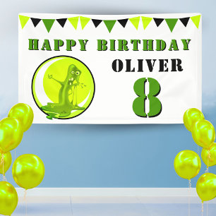 Creepy Green Slime Monster Kid`s Birthday Party Banner