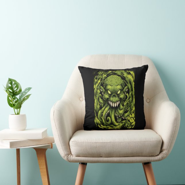 Creepy Green Tentacle Monster Throw Pillow (Chair)