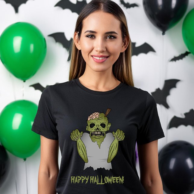 Creepy Green Undead Zombie Monster Halloween T-Shirt (Please note: This image is a digital mockup.)