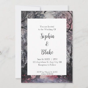 Creepy Grey Sky Full Moon Gothic Wedding Invitation