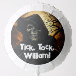 Creepy Grim Reaper Birthday Balloon<br><div class="desc">The grim reaper with his skeletal face and an ominous background makes up this scary design that says,  "Tick,  tock,  name."</div>
