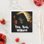 Creepy Grim Reaper Birthday Napkin<br><div class="desc">The grim reaper with his skeletal face and an ominous background makes up this scary design that says,  "Tick,  tock,  name."</div>