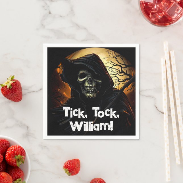 Creepy Grim Reaper Birthday Napkin (Insitu)