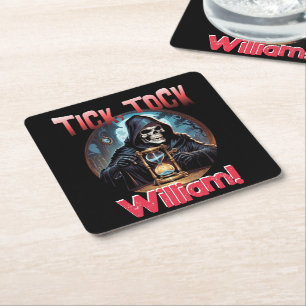 Creepy Grim Reaper Birthday Square Paper Coaster