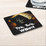 Creepy Grim Reaper Birthday Square Paper Coaster<br><div class="desc">The grim reaper with his skeletal face and an ominous background makes up this scary design that says,  "Tick,  tock,  name."</div>