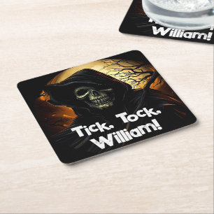 Creepy Grim Reaper Birthday Square Paper Coaster