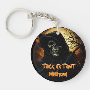 Creepy Grim Reaper Trick or Treat Key Ring