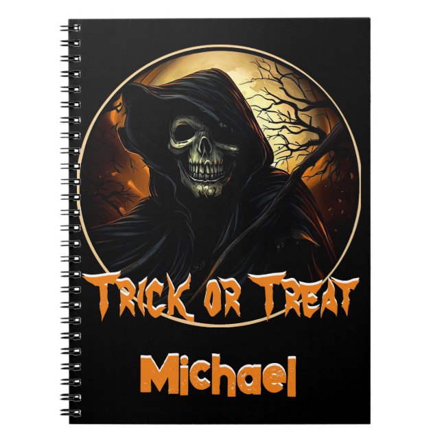 Creepy Grim Reaper Trick or Treat Notebook (Front)