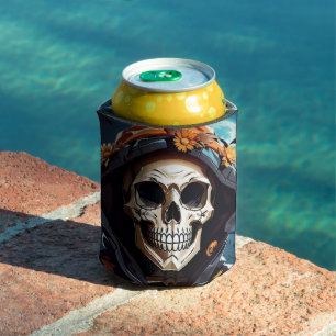 Creepy Grinning Skeleton Halloween Can Cooler