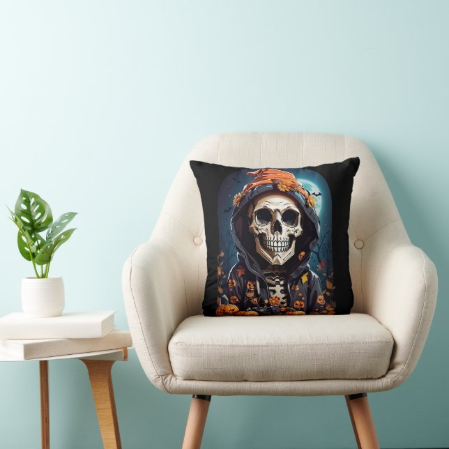Creepy Grinning Skeleton Halloween Cushion (Chair)