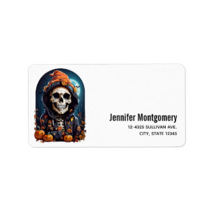 Creepy Grinning Skeleton Halloween Label