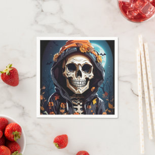 Creepy Grinning Skeleton Halloween Napkin