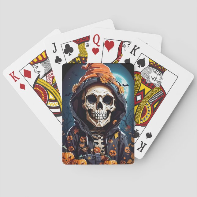 Creepy Grinning Skeleton Halloween Playing Cards (Back)