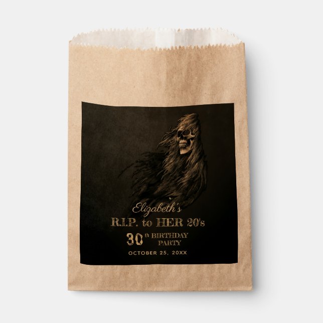 Creepy Hair Skull RIP to Her 20s Birthday Party Favour Bags (Front)