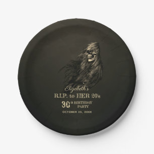 Creepy Hair Skull RIP to Her 20s Birthday Party Paper Plate