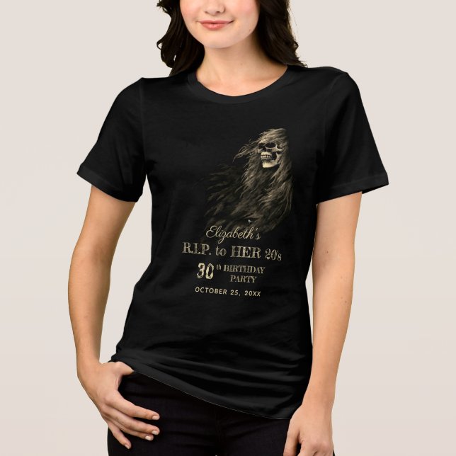 Creepy Hair Skull RIP to Her 20s Birthday Party Tri-Blend Shirt (Front)