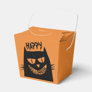 Creepy Halloween Black Cat on Orange Favour Box