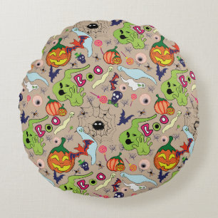 Creepy Halloween Graphics Set Round Cushion