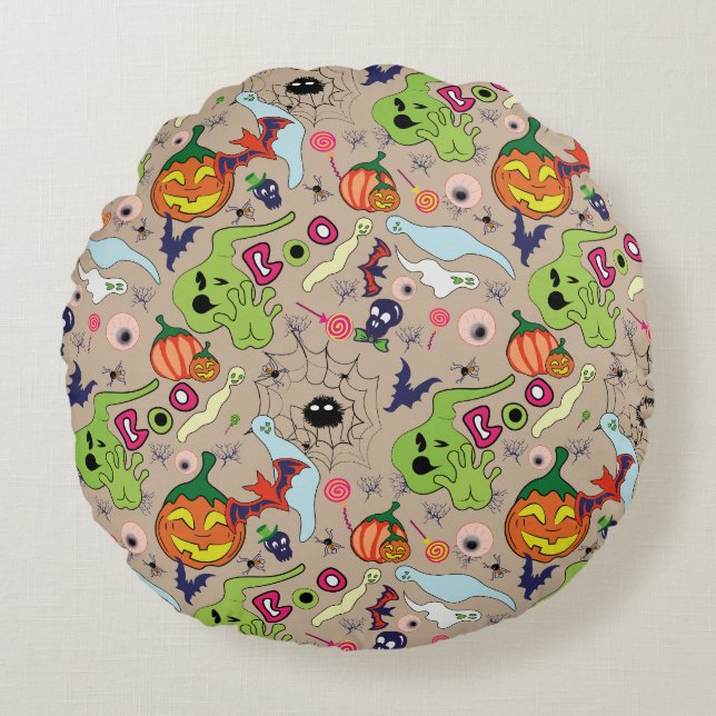 Creepy Halloween Graphics Set Round Cushion (Front)