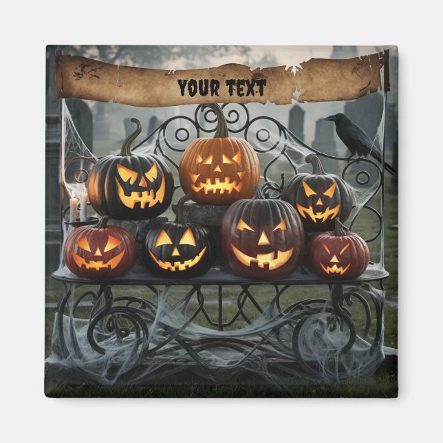 Creepy Halloween Jack-o'-Lanterns with Spiderwebs Magnet (Front)