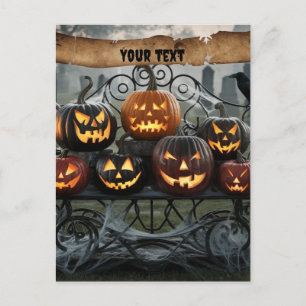 Creepy Halloween Jack-o'-Lanterns with Spiderwebs Postcard
