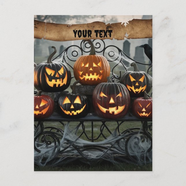 Creepy Halloween Jack-o'-Lanterns with Spiderwebs Postcard (Front)