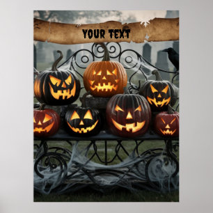 Creepy Halloween Jack-o'-Lanterns with Spiderwebs Poster