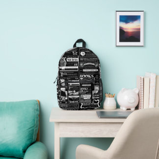 creepy halloween newspaper antique black printed backpack