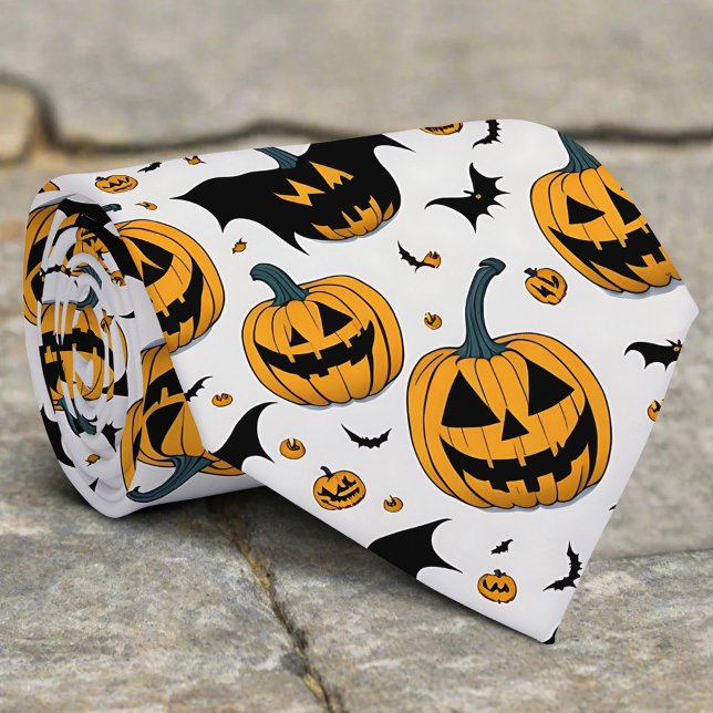 Creepy Halloween Orange Pumpkin Horror Bat Custome Tie (Creator Uploaded)
