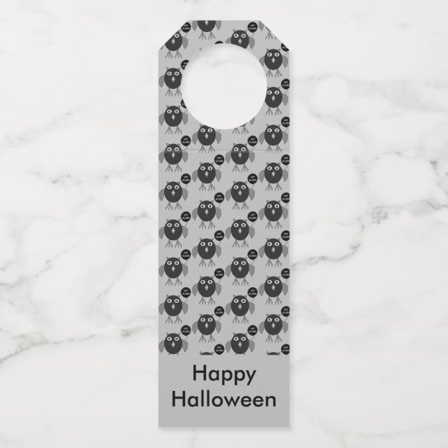 Creepy Halloween Party Owl Custom Bottle Tag (Front)