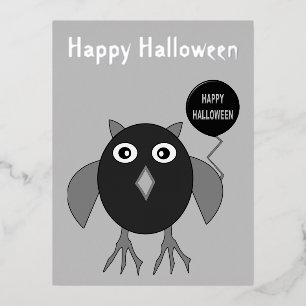 Creepy Halloween Party Owl Custom Foil Holiday Postcard