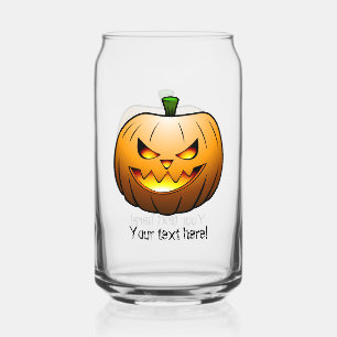 Creepy Halloween Pumpkin Face Can Glass