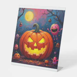 Creepy halloween pumpkins pedestal sign