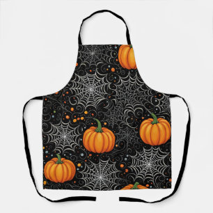 Creepy Halloween Pumpkins Spider Web Design Apron