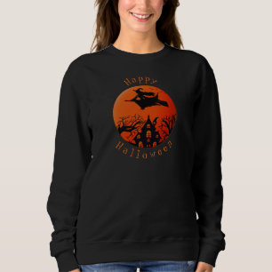 Creepy Halloween Scene Witch & Haunted House Sweatshirt