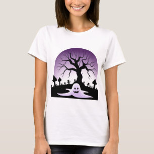 Creepy Halloween Scene With Ghost and Bare Tree T-Shirt