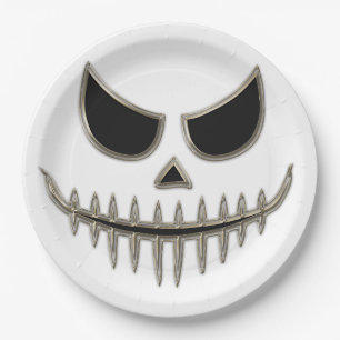 Creepy Halloween Skeleton Face Round Paper Plate