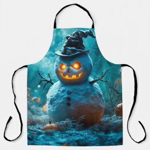 Creepy Halloween Snowman with Glowing Eyes Apron