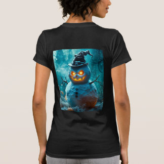 Creepy Halloween Snowman with Glowing Eyes T-Shirt