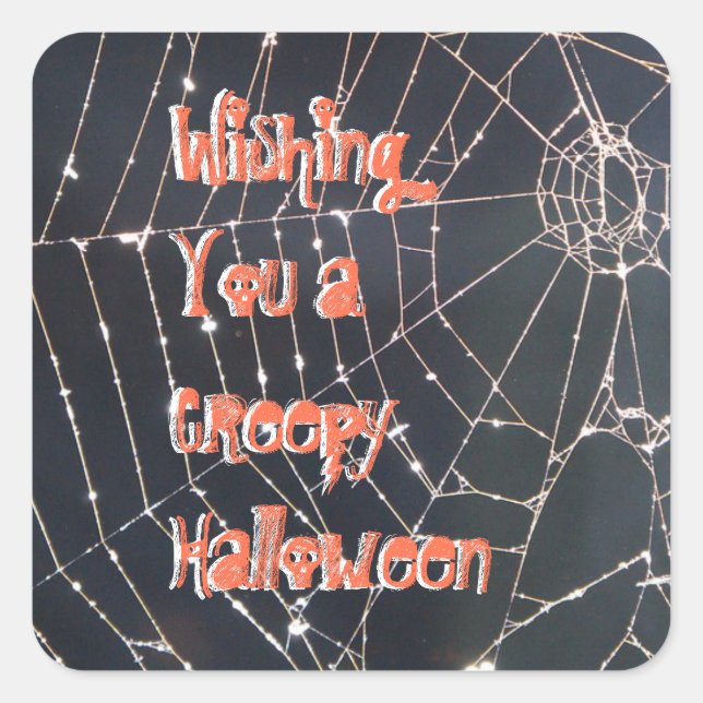 Creepy Halloween Spider Web Square Sticker (Front)