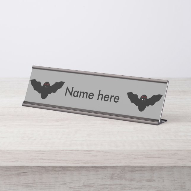 Creepy Halloween Vampire Bat Custom Desk Sign (Front)