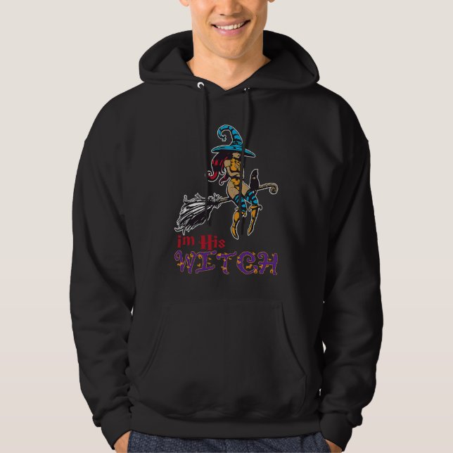 Creepy Halloween Witch Broom Ich bin sein Hexe Hoodie (Front)
