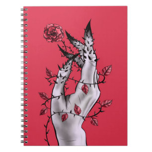 Creepy Hand Rose Thorns Macabre Red Notebook