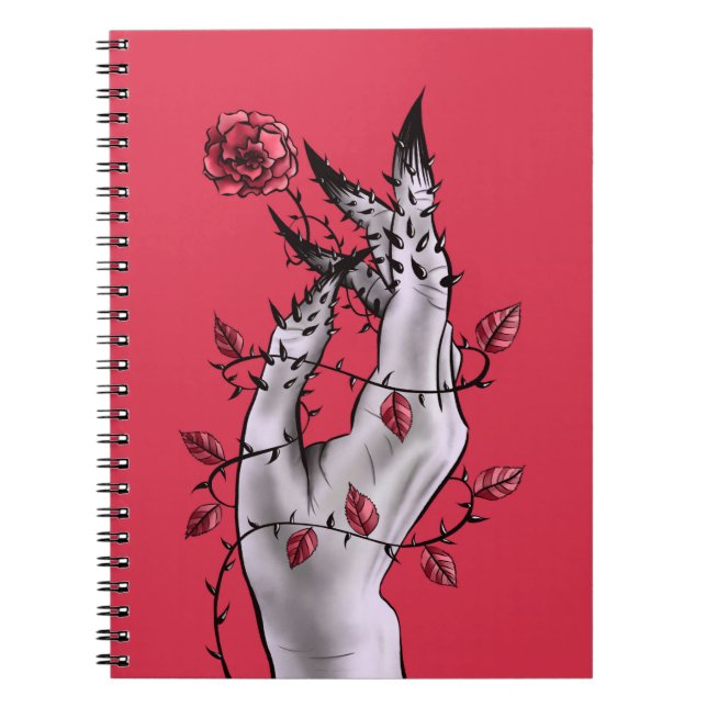 Creepy Hand Rose Thorns Macabre Red Notebook (Front)